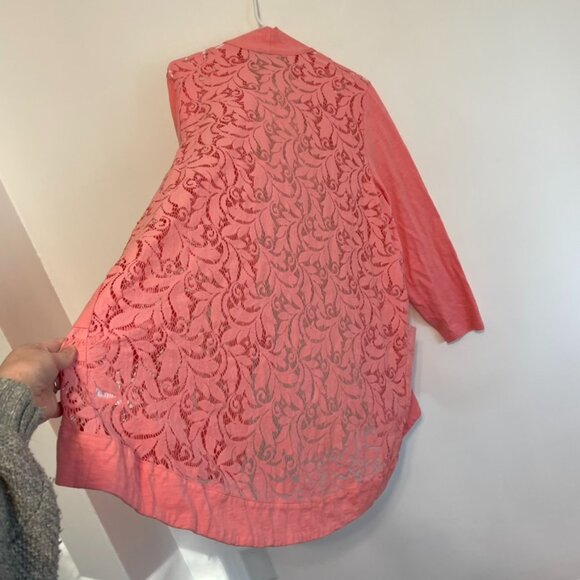 LOGO BY LORI GOLDSTEIN Plus Size Open Front Slub Cardigan w/ Lace Detail Pink 3X - Picture 14 of 14